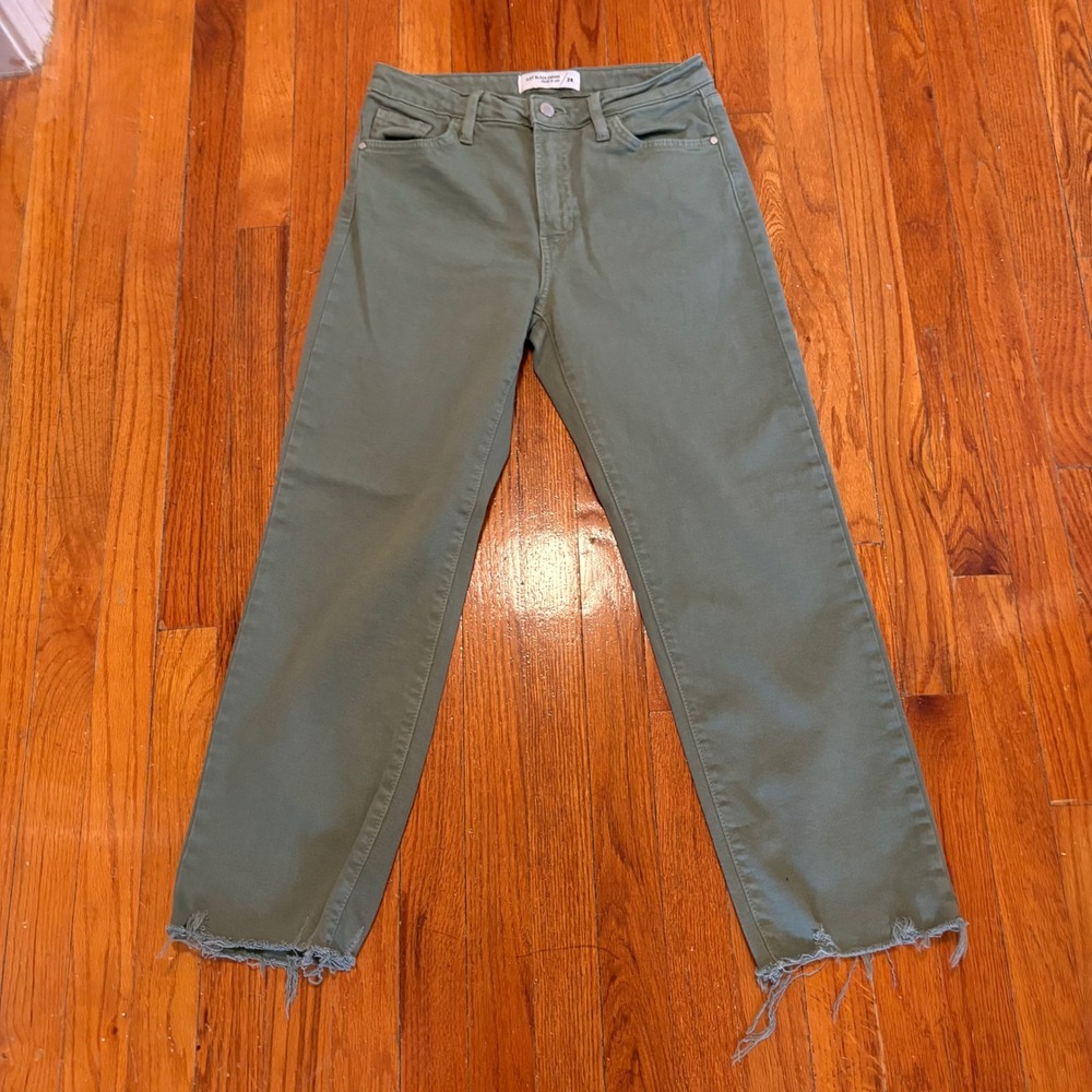 Just Black Denim Womens 28 Straight Leg Jeans Olive Green Raw Hem Inseam 25"